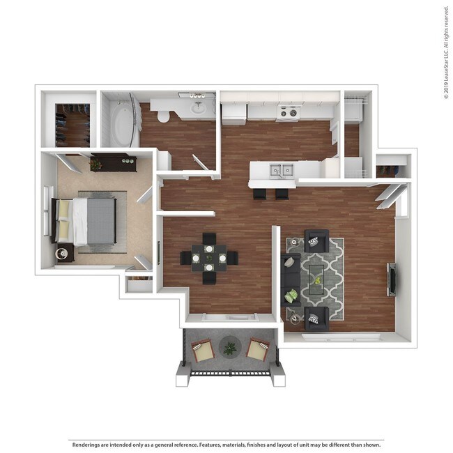 1 Bed 1 Bath 851 SqFt (795 Net) 3332 floor plan